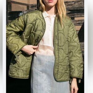 Olive green Quilted Women's Jacket vintage army liner
